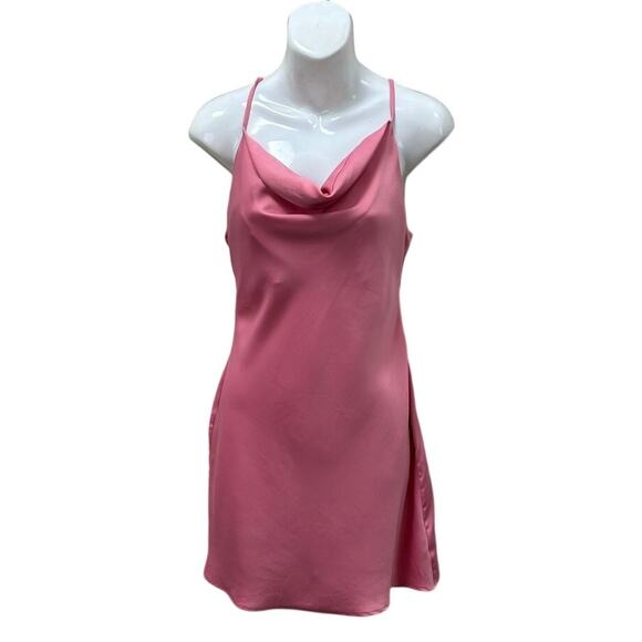 Urban Outfitters UO Mallory Rose Pink Drape Neck Satin Slip Dress size S - Picture 3 of 8